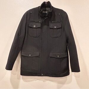 Guess Black Military Style Wool Blend Jacket‎ Full Zip Snap Men's Size Large